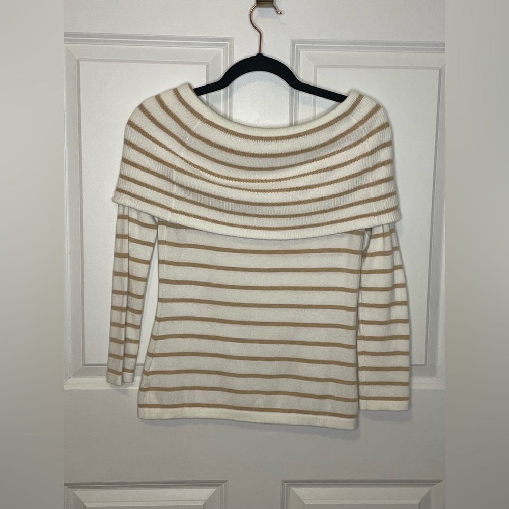 Lilly Pulitzer Striped Off Shoulder Cashmere Blend Sweater S